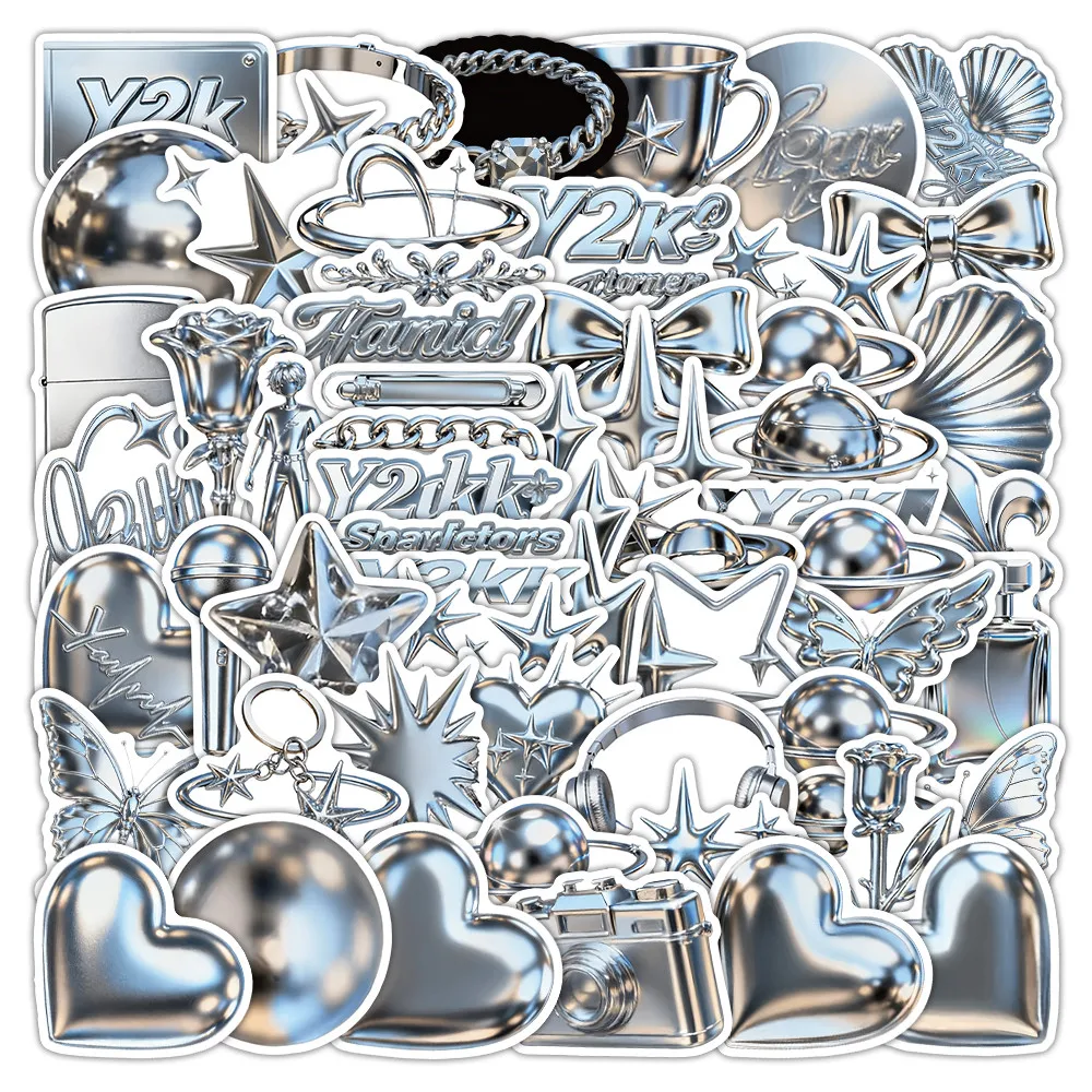 58Sheets 3D Metallic Y2K-Style Stickers Chic Decorative Labels for Stationery & Gift Wrapping Decoration Peel Joy Sticker Store