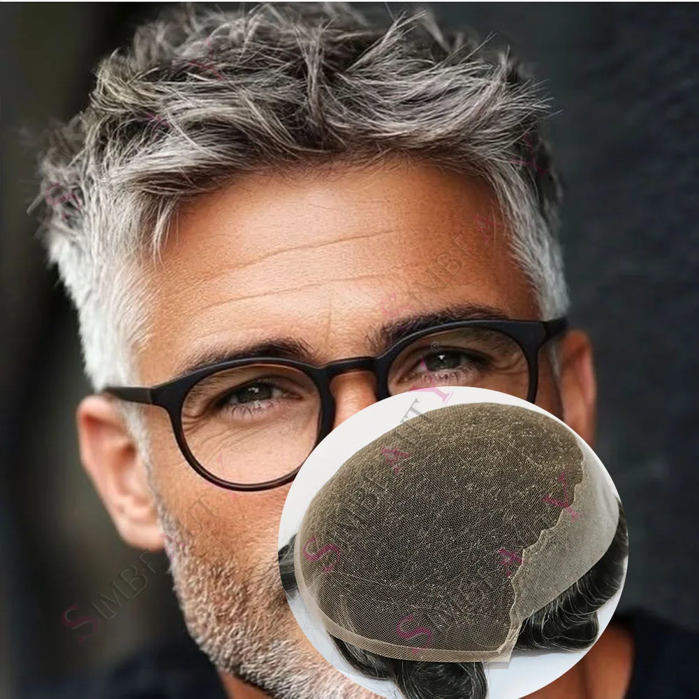 

Невидимые отбеливающие узлы, серый 1B65, мужской парик, прочный Q6, швейцарский кружевной фронт и блондинка из искусственной кожи, 100% человеческие волосы, мужской парик, капиллярный протез