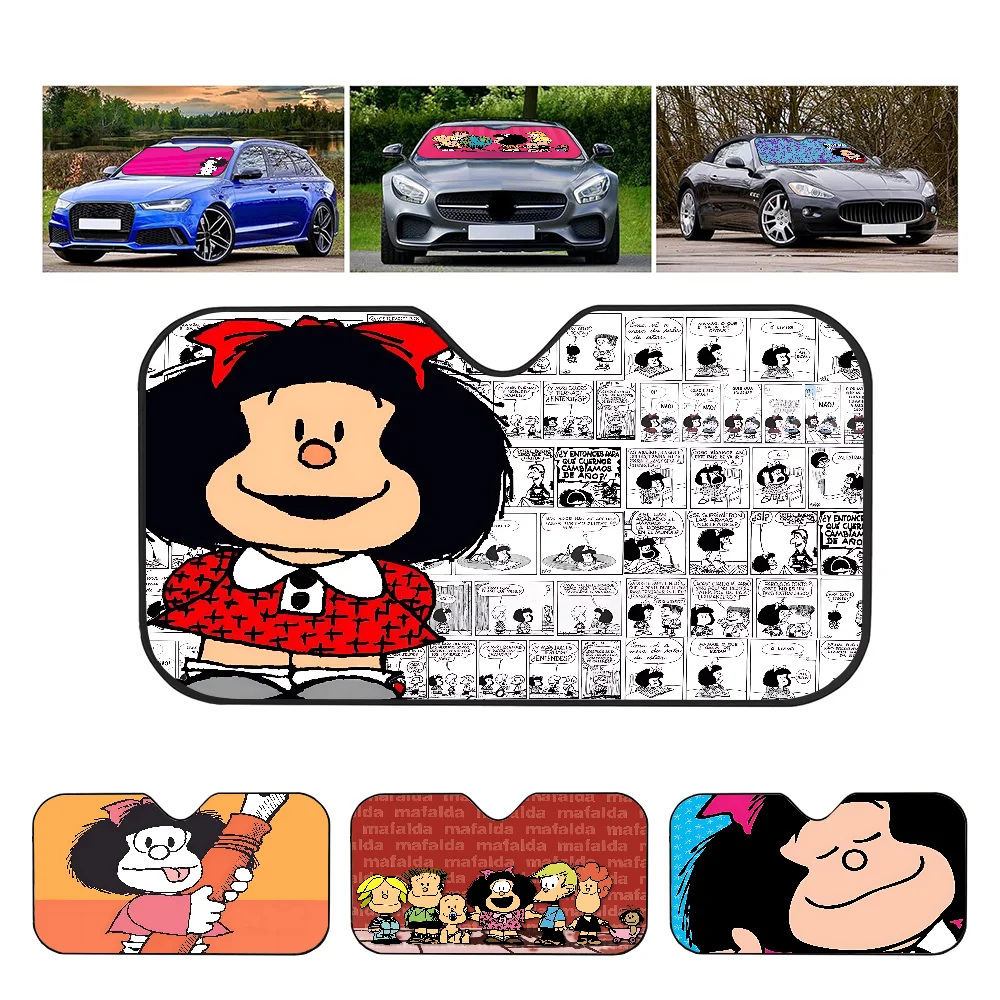 

Funny Mafalda Pattern Sunshade Windscreen 3D Film Plaid Gift Novelty Car Front Window Visor 70x130cm Sun Visor Solar Protect