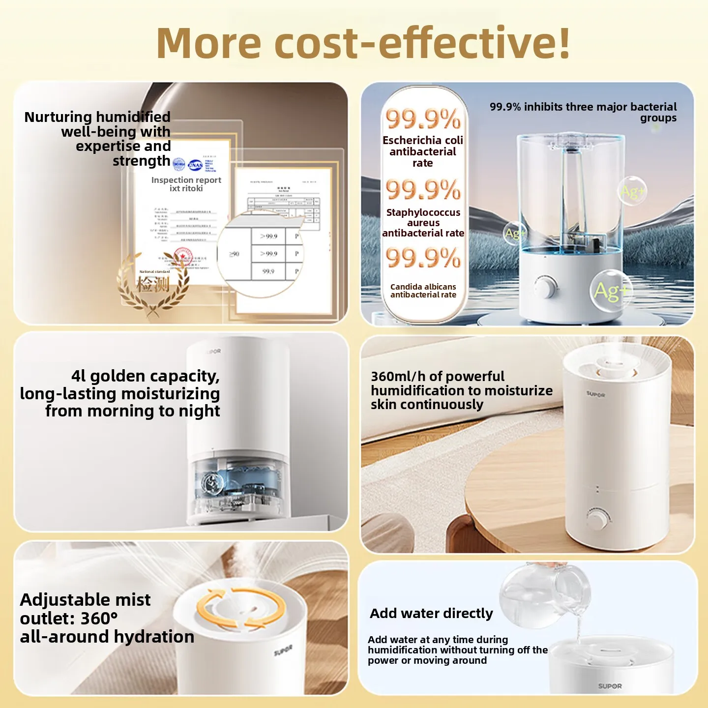 360mL/h Desktop Humidifier, 23.5H Runtime Top Fill Mist Machine with Quiet Operation for Bedroom Dorm Office Home Daily Use