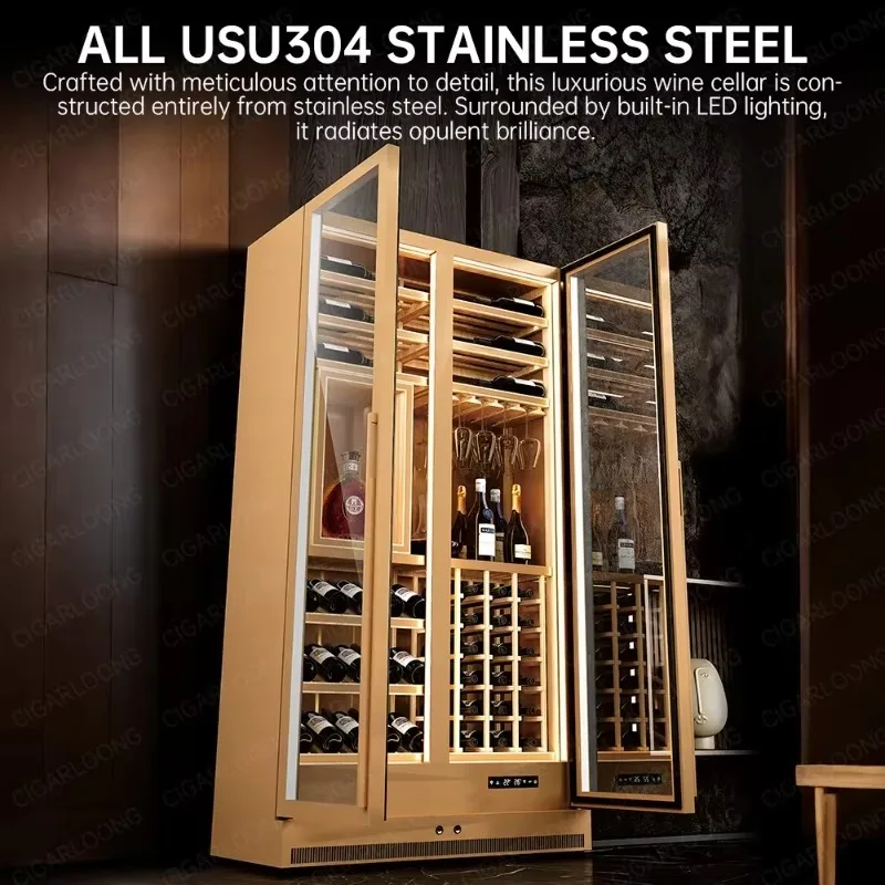 Airo 808W CIGARLOONG Double Door Large Capacity Wine Cooler 304 Stainless Steel Constant Temperature Humidity Display Cabinet