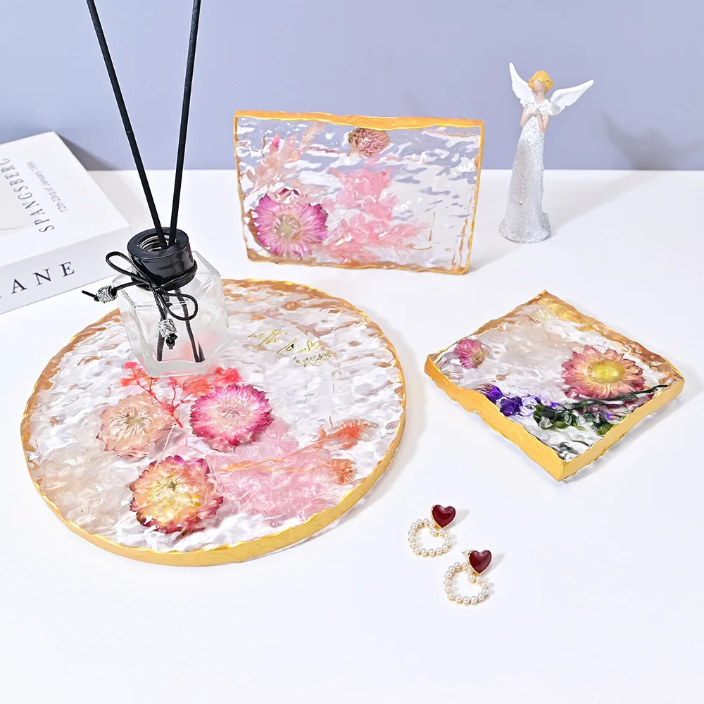 Mould DIY Crystal Resin Christmas Round Water Ripple Tabletop Base Silicone Mold Rectangular Display Tray Plate Resin Molds