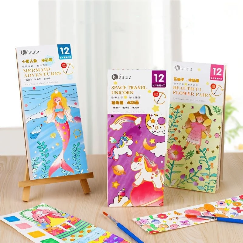 كتاب تلوين Bview Art Magic المنشط بالماء للأطفال - ملصقات رسم الغواش قابلة لإعادة الاستخدام مع وسادة رسم بالألوان المائية وفرشاة #2