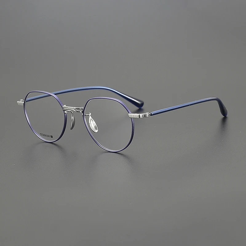 Niche fashion round titanium glasses frame ultra-light pure titanium hand-carved prescription myopia lenses for commuter optics