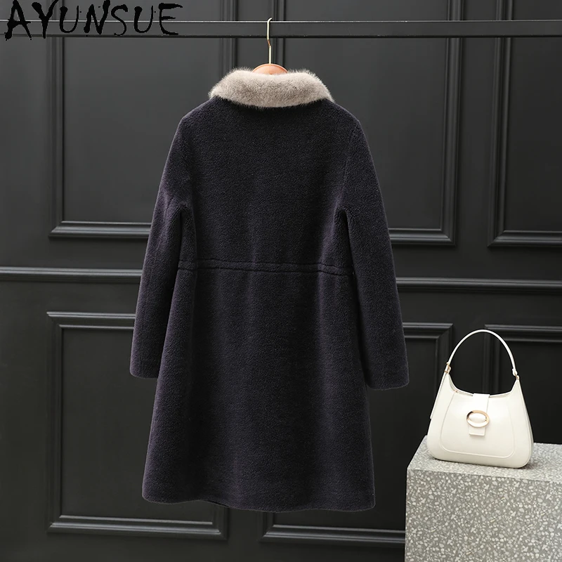 AYUNSUE 100% manteau de laine femmes col de fourrure de vison véritable mouton peau de mouton veste vêtements d'hiver femme fourrure Composite П199ьто Ж брае