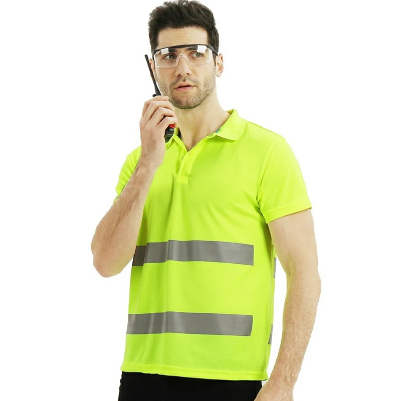 Men Shirts Night Work Reflective Workwear Short Sleeve Quick Dry Work Clothes for Men Breathable T-shirt High Visibility Tops