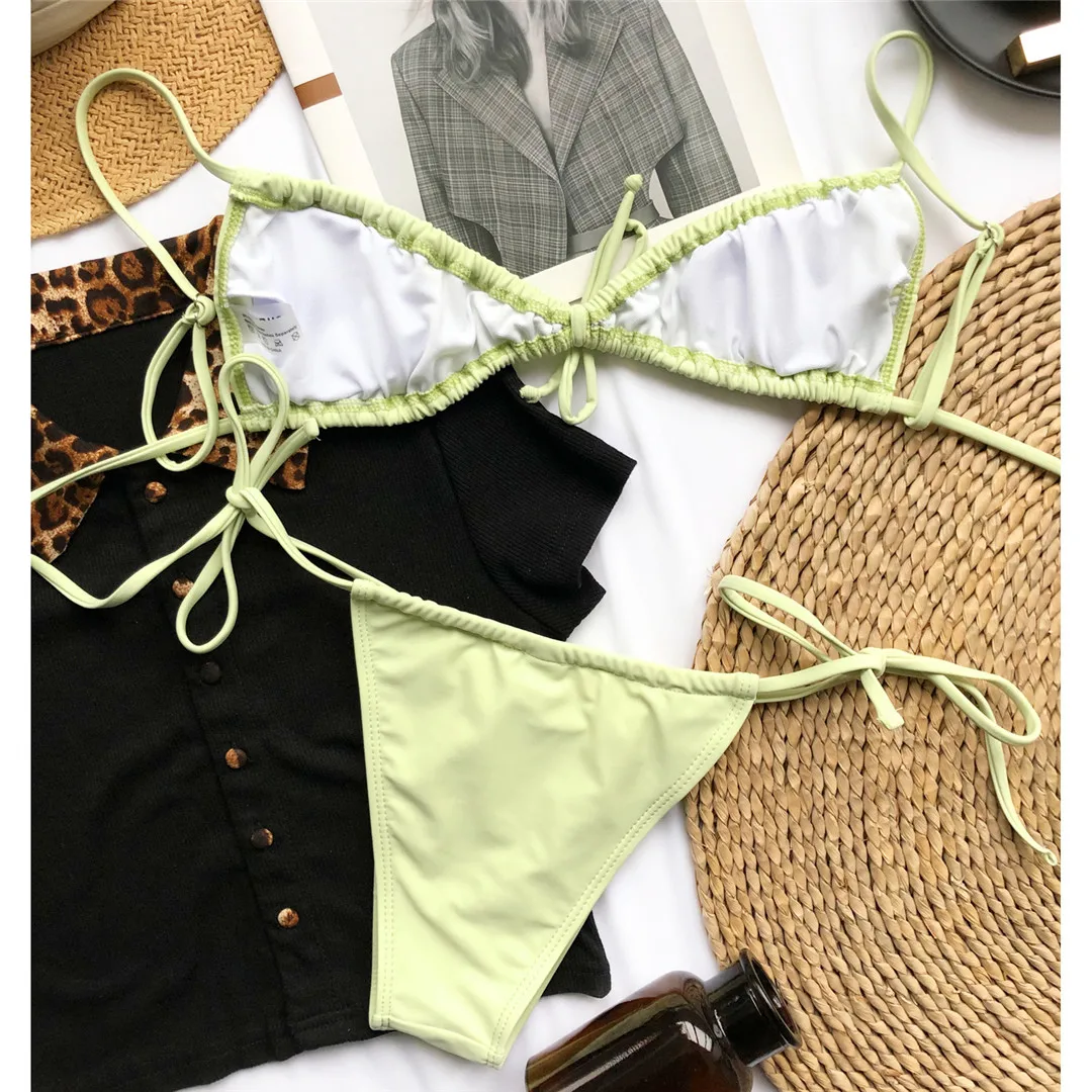 Neuer sexy, winziger, plissierter, geraffter Bikini, Damen-Badebekleidung, zweiteiliger Bikini-Set, gepolsterter Badeanzug, Badebekleidung, Schwimmanzug V2999 – Detail 28
