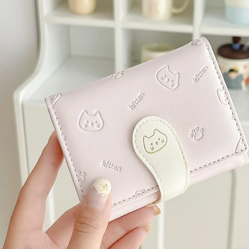 محفظة صغيرة مبتكرة جديدة للنساء، طراز قصير مع فتحات بطاقات متعددة، حامل بطاقات متكامل، تصميم عصري وبسيط