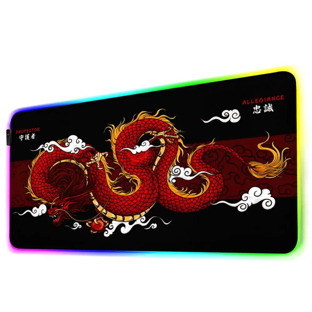 Chinese Dragon RGB Mouse Pad Desk Mouse Pad Cute HD Desk Pad Extended Gaming Keyboard Mats Large XXL Gamer Mousepad 90x40