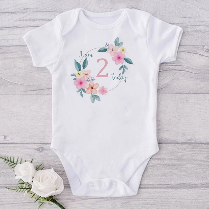 My 1st Birthday Newborn Baby Summer Romper Cute Wreath Elephant Print Toddler Jumpsuits Birthday Party Outfit Boy Girl Clothes