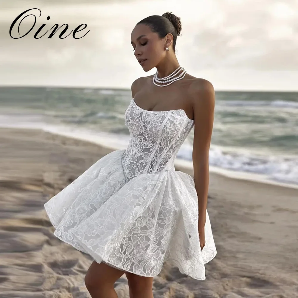 Oine Modern Mini A-line White Wedding Dress Scoop Full Lace Pearl Sleeveless vestidos de novia New Brides Gown Customised 2026