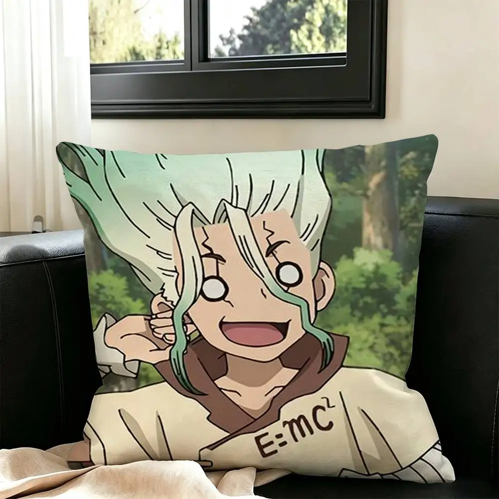 Anime Dr STONE Ishigami Senku  Square Double-Sided printed Pillow Case Bedroom Bedside Pillow Sofa Cushion Cover