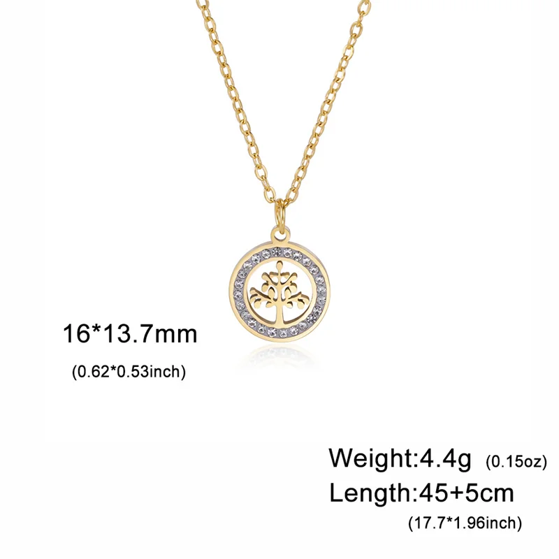 Trendy Edelstahl Strass Baum des Lebens Anhänger Halskette Für Frauen Charme Sommer Schlüsselbein Kette Schmuck Colgantes Cadena – Detail 24
