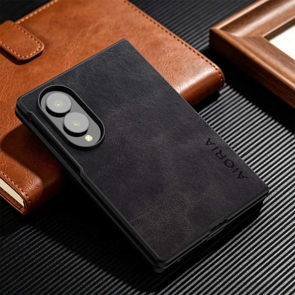 Luksusowa skóra Crazy Horse Grain ‌   Etui na telefon ze skóry PU do Samsung Galaxy Z Flip Fold 8 Ultra 7 6 5 4 3, biznesowe, odporne na wstrząsy, twarde etui. — zdjęcie produktu 4