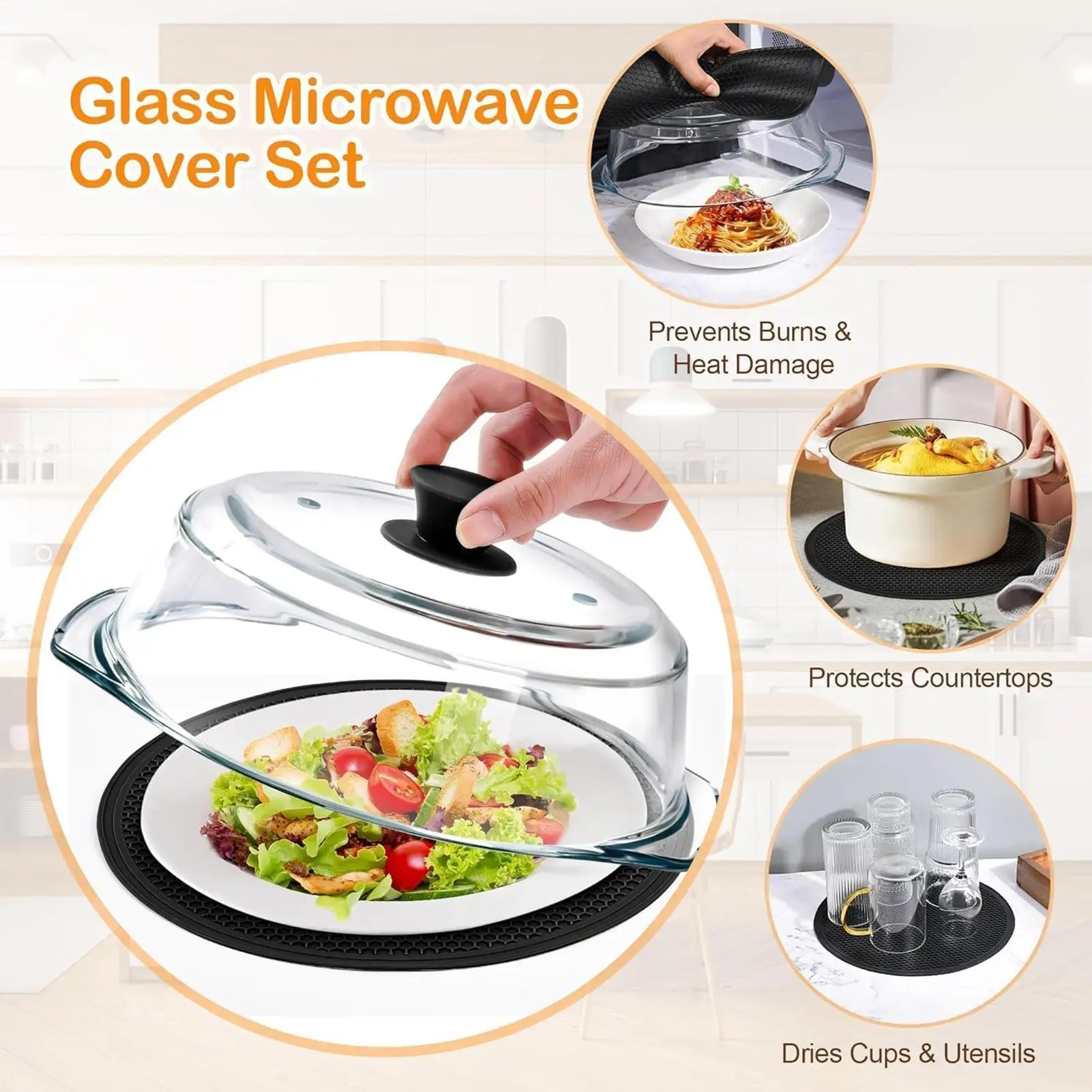 Microwave Cover Clear Heating Reusable Lid With Silicone Handle Microwave Plate Cover For Oven Bowls Plates Cooking Heating