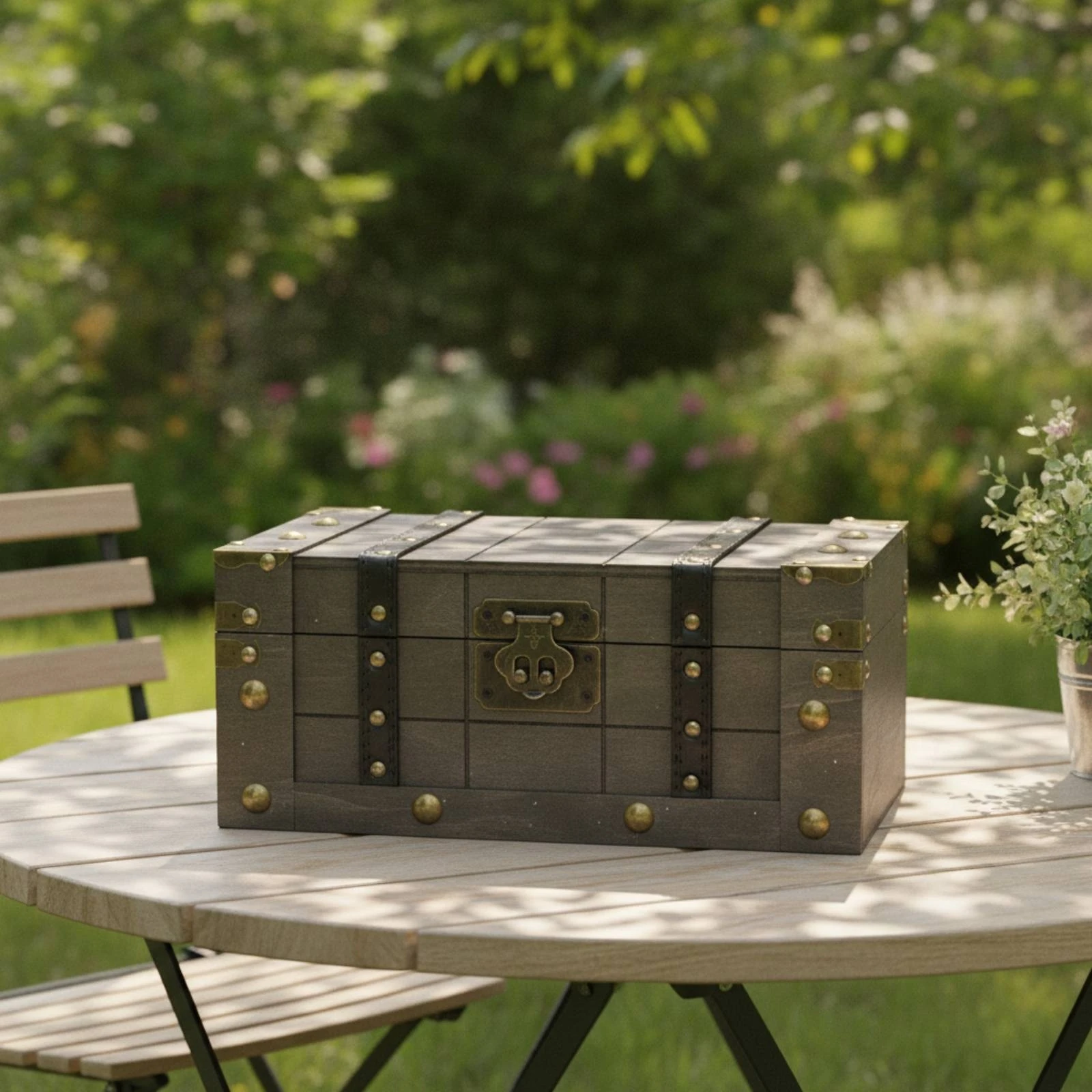 Wooden Keepsake Box with Lock Vintage Chest Organizer for Dresser Shelf Weathered Look Home Accent