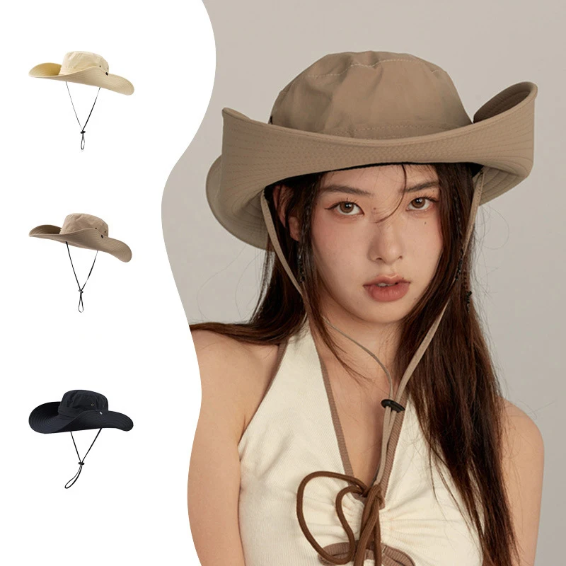 Panama Women\'s Outdoor Sunshade Fisherman Hat Sunscreen Mountain Climbing Hat Big brim Sunshade Hat Cap H156