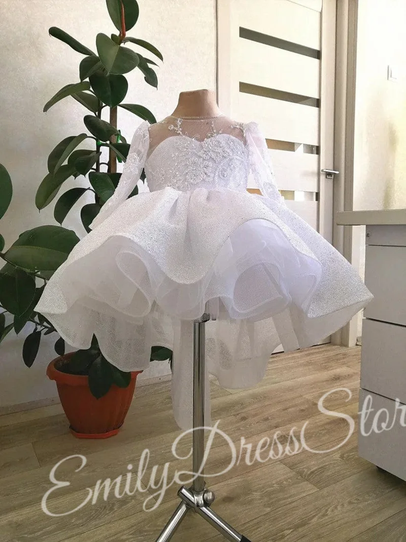Robe à fleurs Champagne personnalisée pour filles, pour mariage, couches de paillettes brillantes en Tulle avec nœud, robe de fête d'anniversaire pour enfants