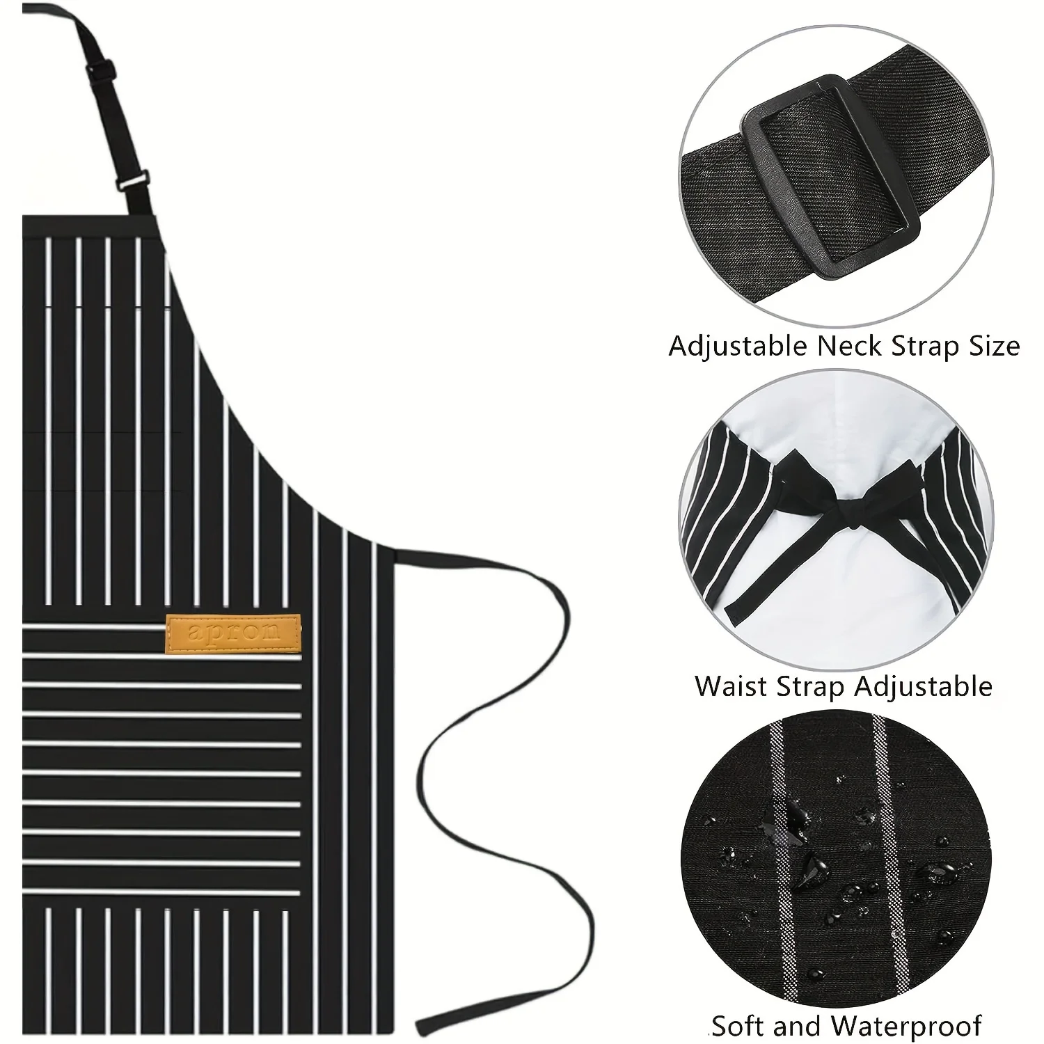 1pc Unisex Black and White Striped Cotton Adjustable Apron with Pocket - Comfortable, Durable, and Stylish Cooking Apron for Wom