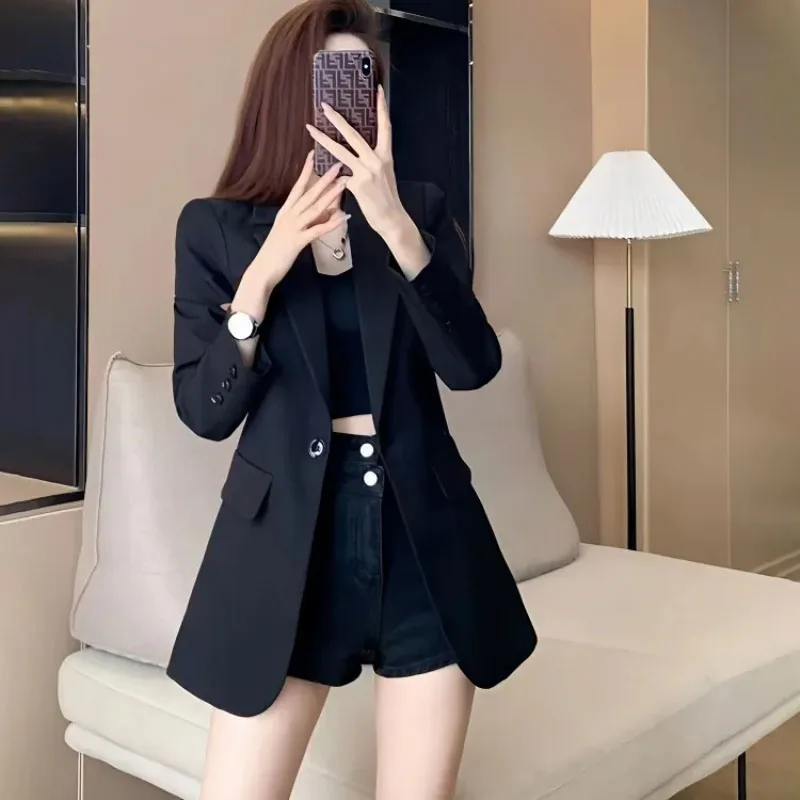 

Chic Blazer Jacket Women's Outwear 2025 Spring Autumn New Professional Blazer Long Sleeve Waist Casual Mid-Length Office Blazer