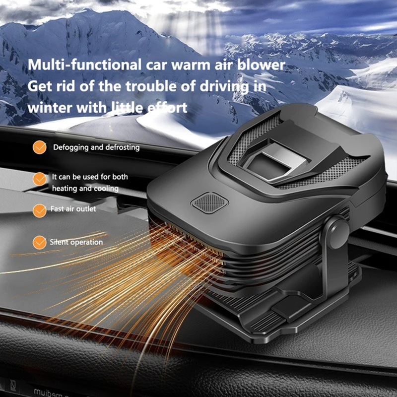 2-in-1 12V 200W Car Heater Defroster 360° Rotating Portable Windshield Heater Fast Frost/Fog Removal for All Vehicles