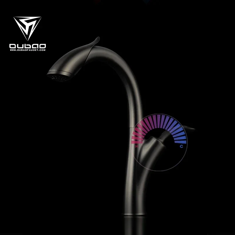 003 OUBAO New Products Pull down Sprayer Gun Black Kitchen Sink Taps Mixer Faucets