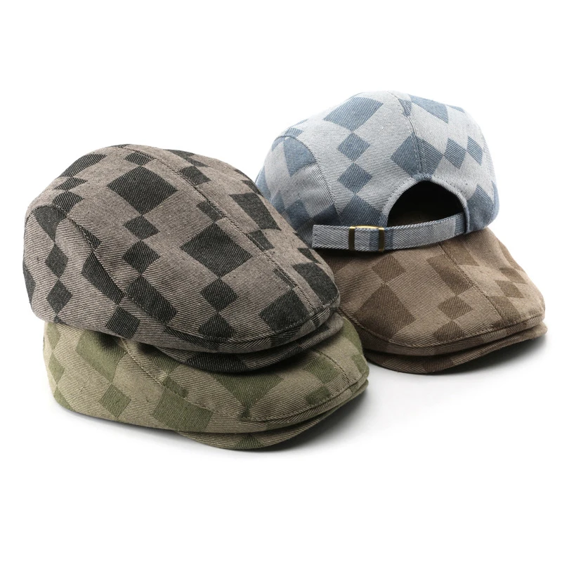 

Cotton Checkered Beret for Women Men - Lightweight Unisex British Style Newsboy Cap Retro Slouch Hat Spring Autumn Daily Outfit