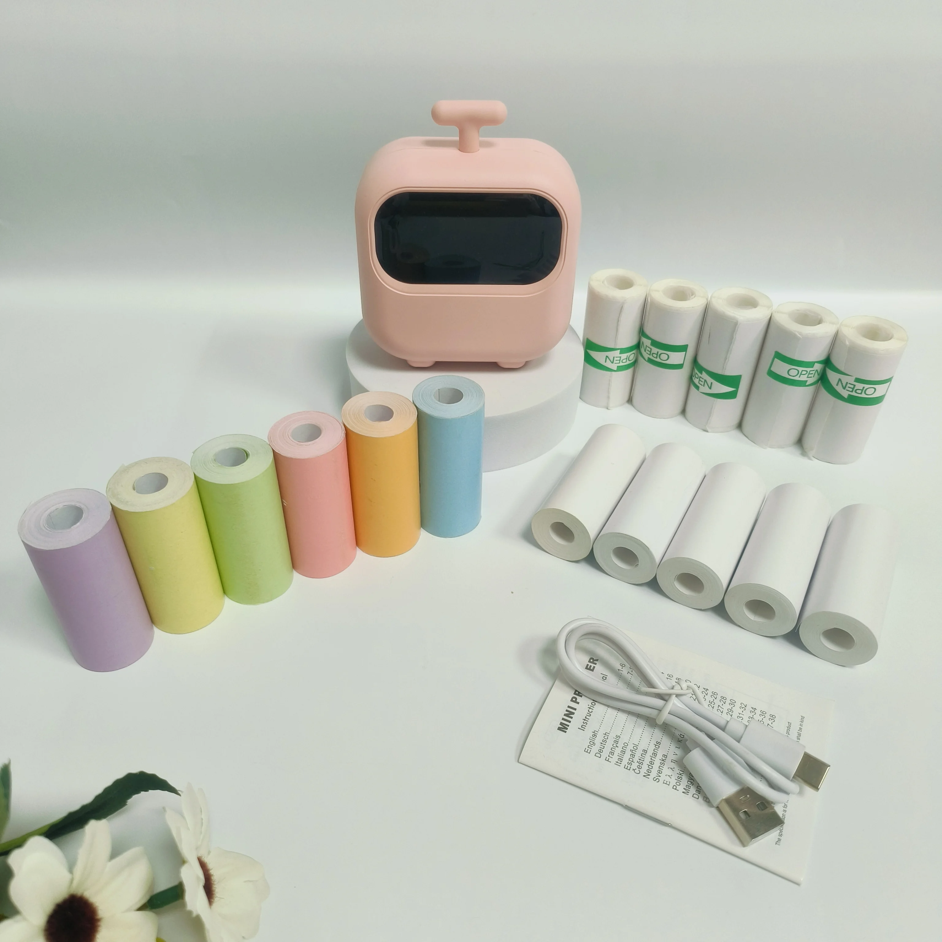 

Миниатюрный беспроводной принтер и стильный принтер для этикеток с 6 цветными бумагами, 5 рулонами наклеек и 5 рулонами чековых бланков, портативный для заметок/дневников/работы/чеков