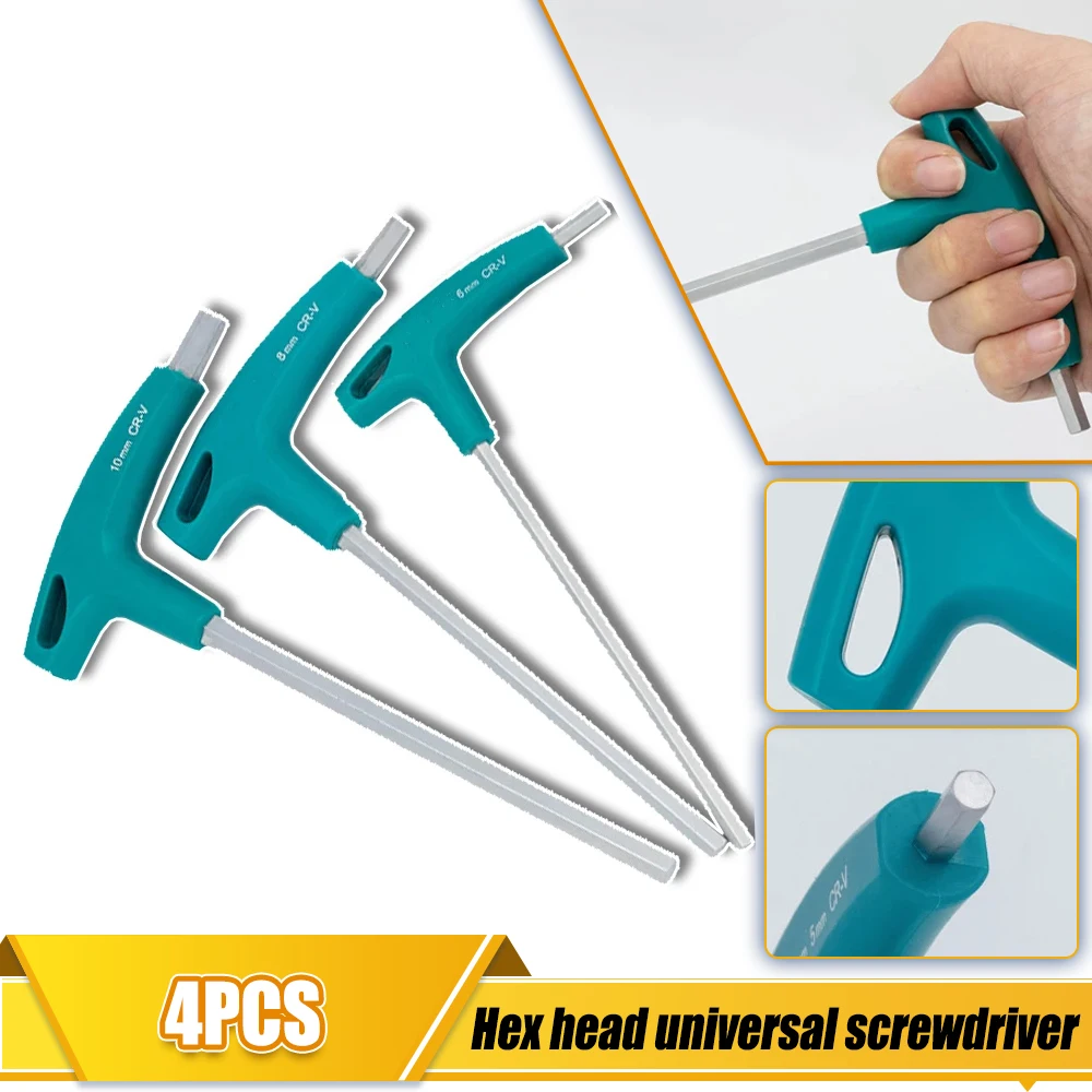 4/5/6Pcs Allen Key Hex Alloy Flat Hexagon Universal Screwdriver T-Handle Spanner Cr-v Alloy Hand Tool Universal Snap Adapter