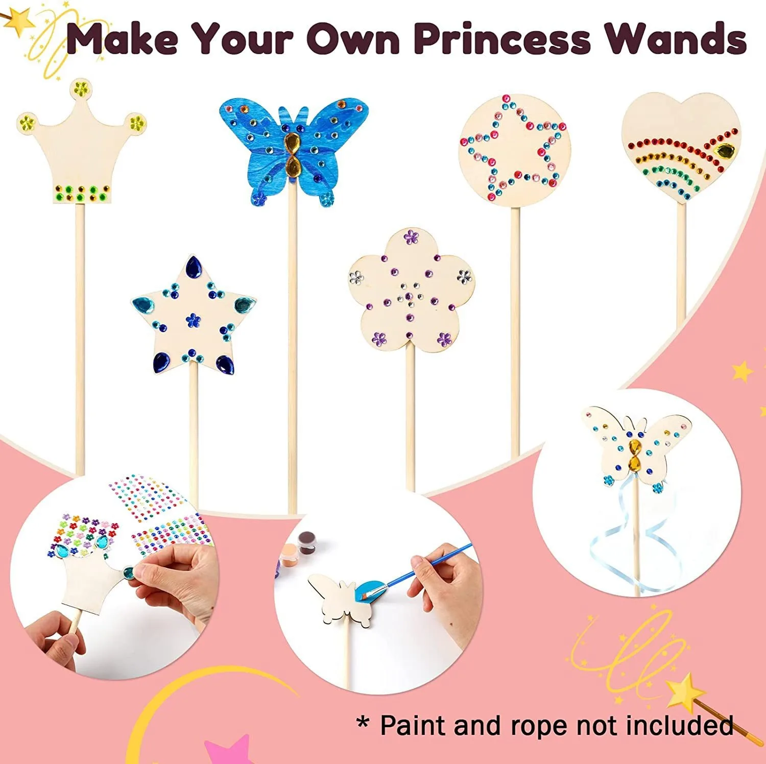 Children's handmade wood products DIY fairy wand magic wand Christmas princess wand, puzzle hand picture wood chips
