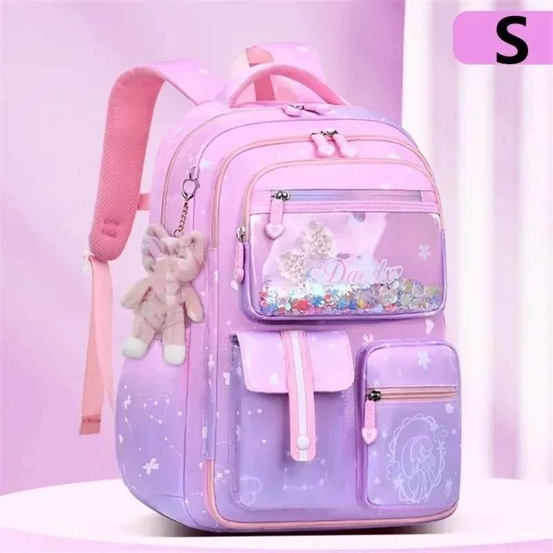 Schoolbag With Rabbit Primary Bow Knot Pendant For Girls Kids size Backpack Waterproof Orthopaedics School bag