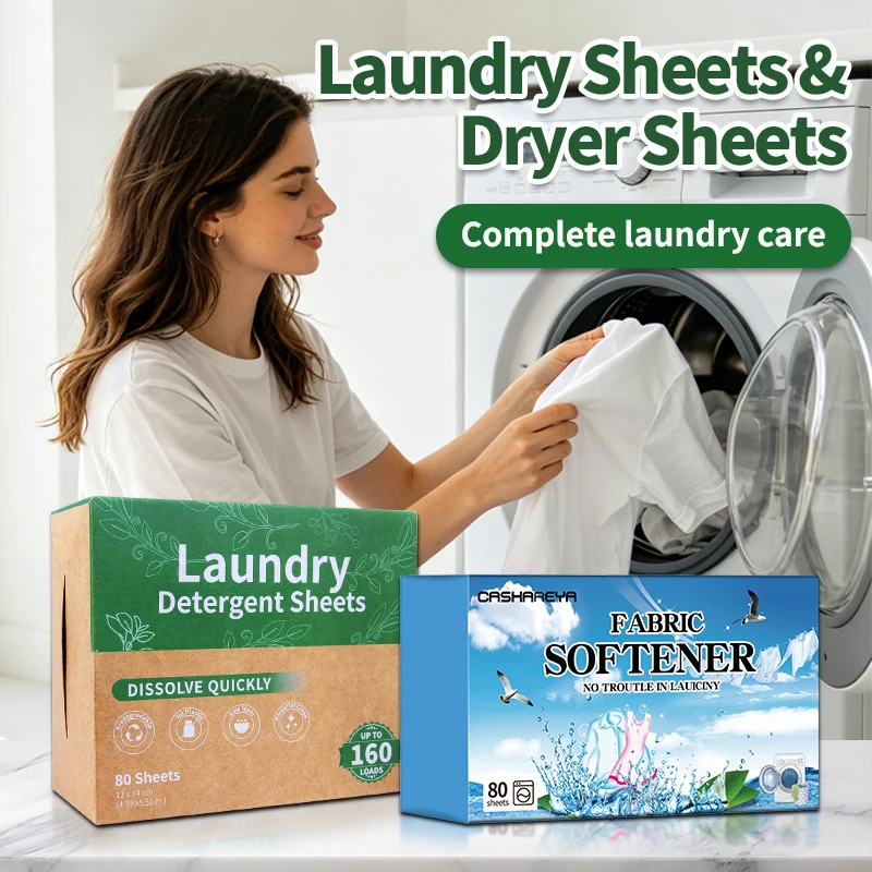 CASHAREYA Laundry Wash & Dry Kit Dryer Sheets Anti-Static Wrinkle Reducer Laundry Detergent Sheets Stain Removal Deep Cleaning
