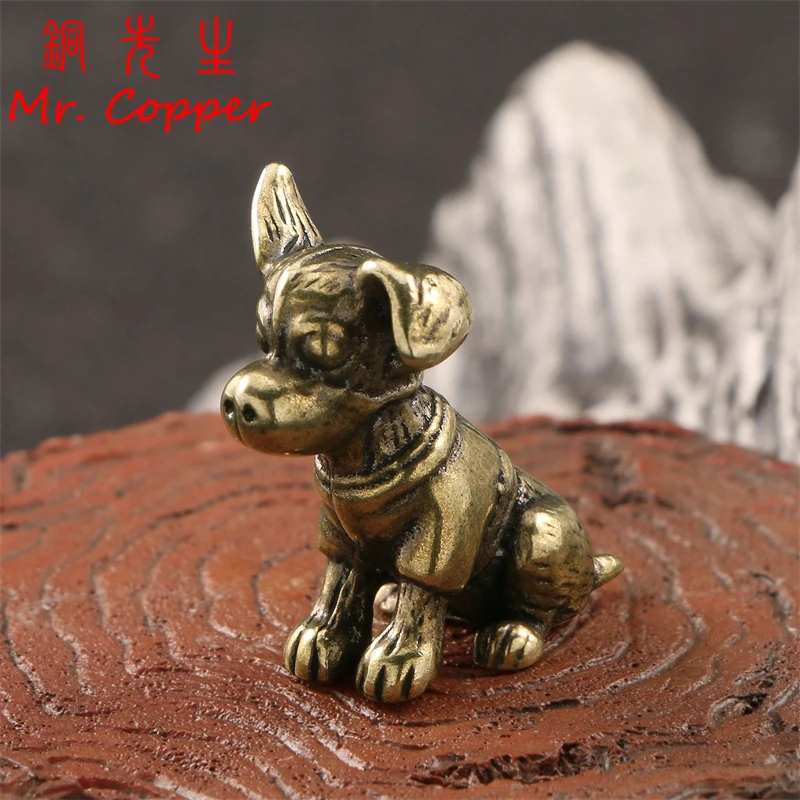 Retro Brass Naughty Puppy Miniature Ornament Deskop Office Decoration Cute Zodiac Animal Chihuahua Dog Figurine Statue Souvenirs