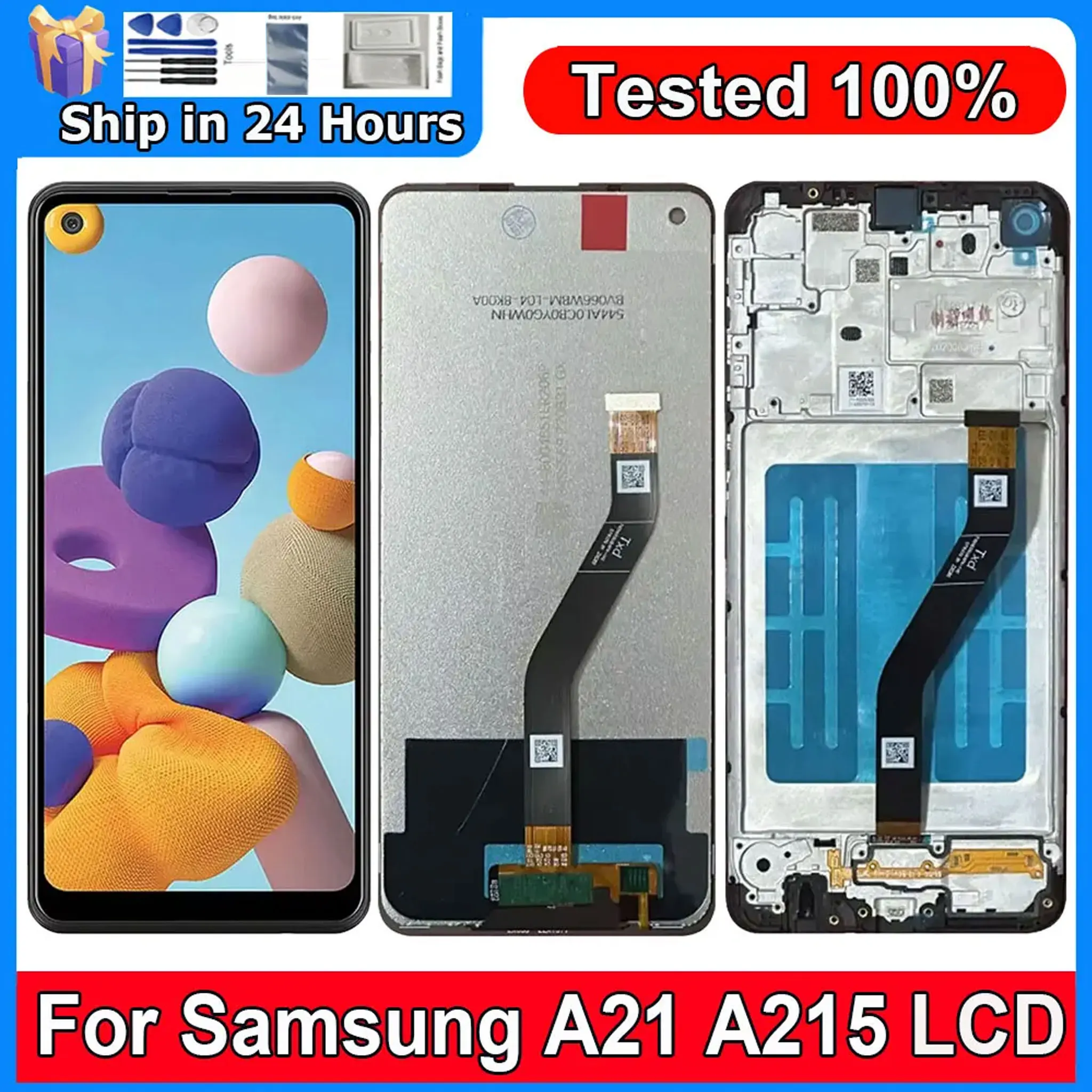 Pantalla LCD de 6,5 pulgadas para Samsung Galaxy A21, A215, SM-A215U, conjunto de cristal digitalizador táctil para pantalla Samsung A21 con marco