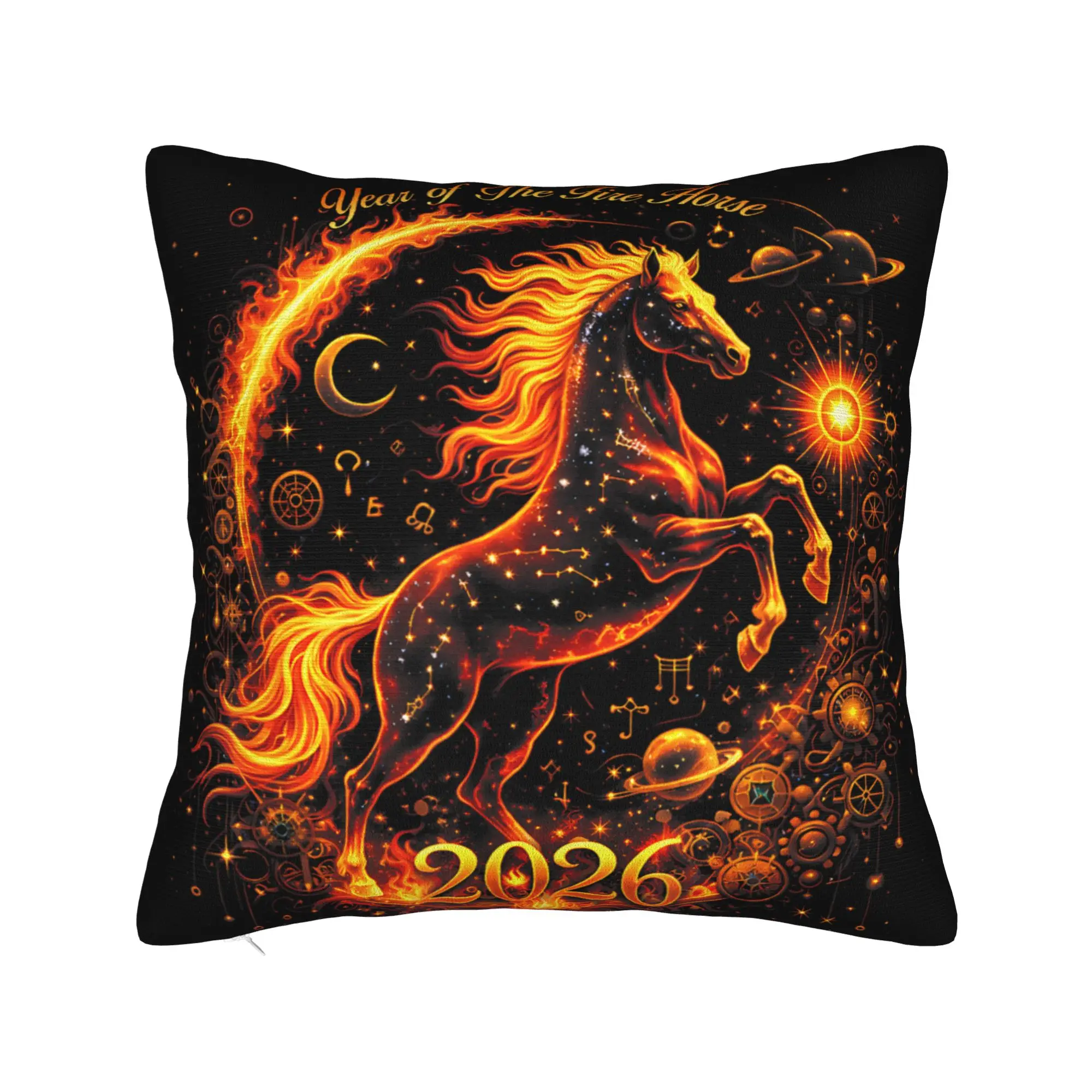 Year of The Fire Horse 2026 Lunar Chinese New Year Zodiac Pillow Case Morden Pillow Cover Soft Pillowcases For Home Decoration