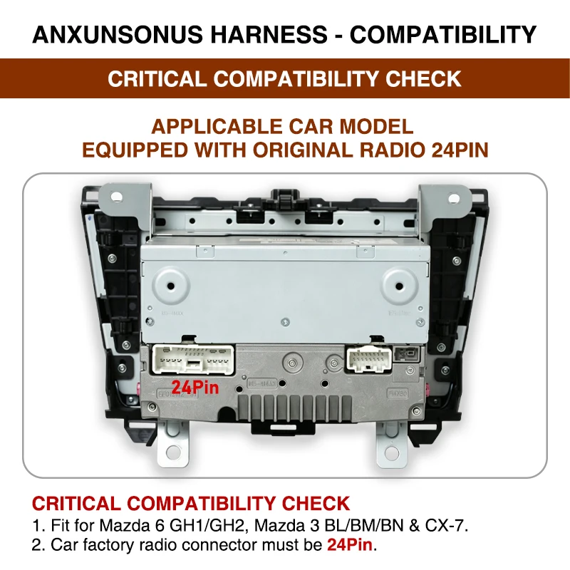 Wiring Harness CAN Bus Decoder for for Mazda 6 GH1/GH2, 3 BL/BM/BN, CX-7, SWC Bose System Retention, P&P, 16Pin Android Adapter