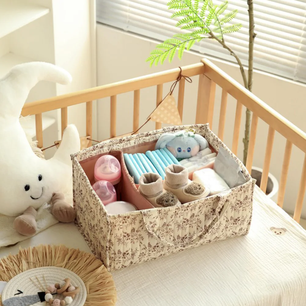 

Floral Nursery Storage Basket with Removable Divider Portable Holder Tote Bag for Baby Wipes Newborn Essentials Must Haves