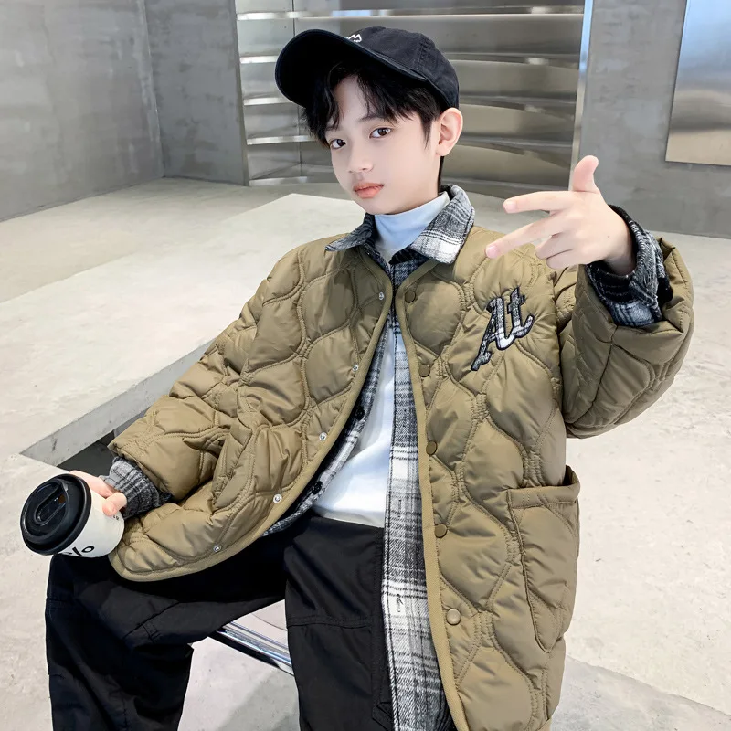 Boys' outerwear autumn and winter new item, medium and large, thick Korean version, boys' thin version, fake two-piece cotton ja