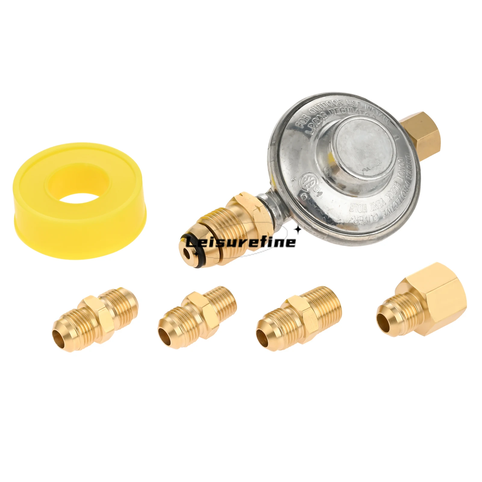 

5pcs in 1set POL Propane Low Pressure Regulator +Standard Connection Fittings 3/8" Female Flare to 3/8" 1/2" 1/4" NPT Converters