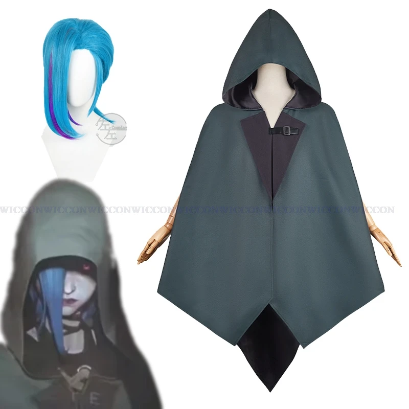 

LOL Arcane S2 Jinx Powder Cosplay Hooded Cape Costumes Wig Hat Cloak Women Jinx League Of Legends Anime Game Halloween Party