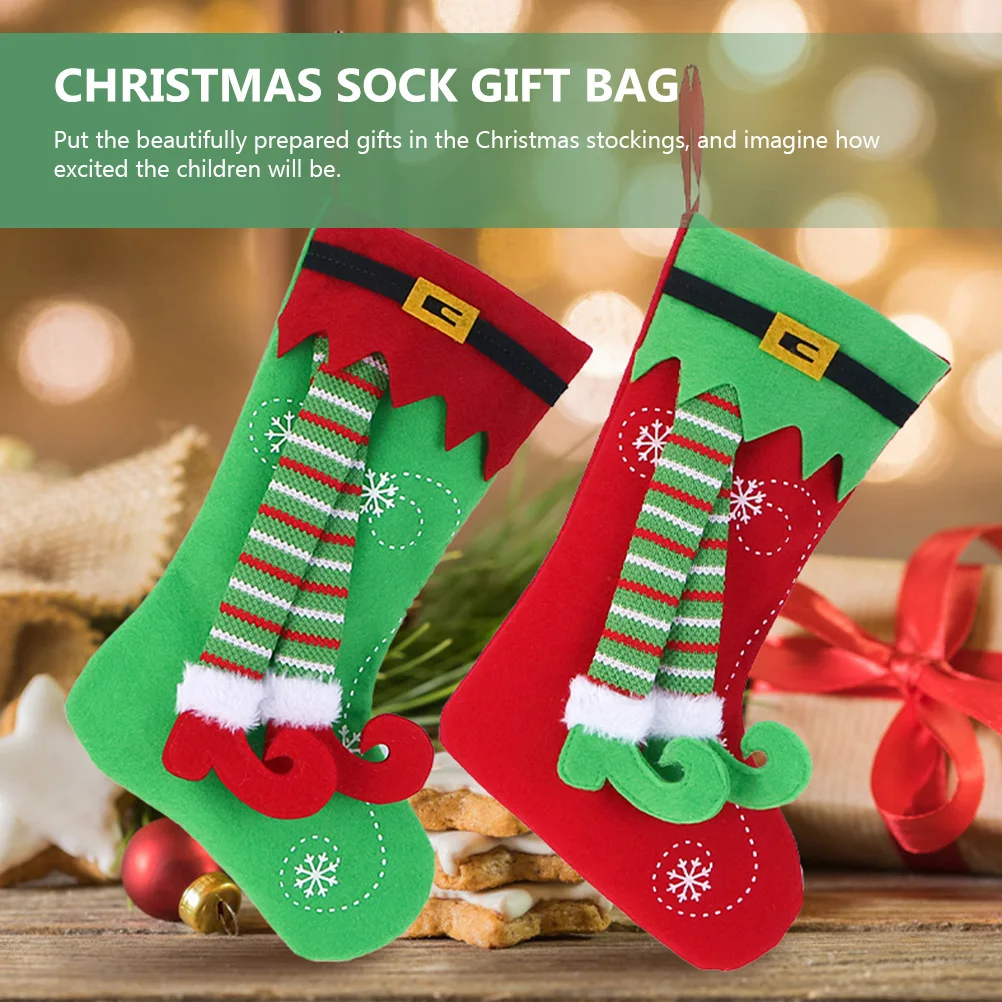 

2pcs Christmas Stocking Hanging Decor Xmas Tree Ornament Gift Bags Fireplace Pendant Holiday Stockings Xmas Party Decoration