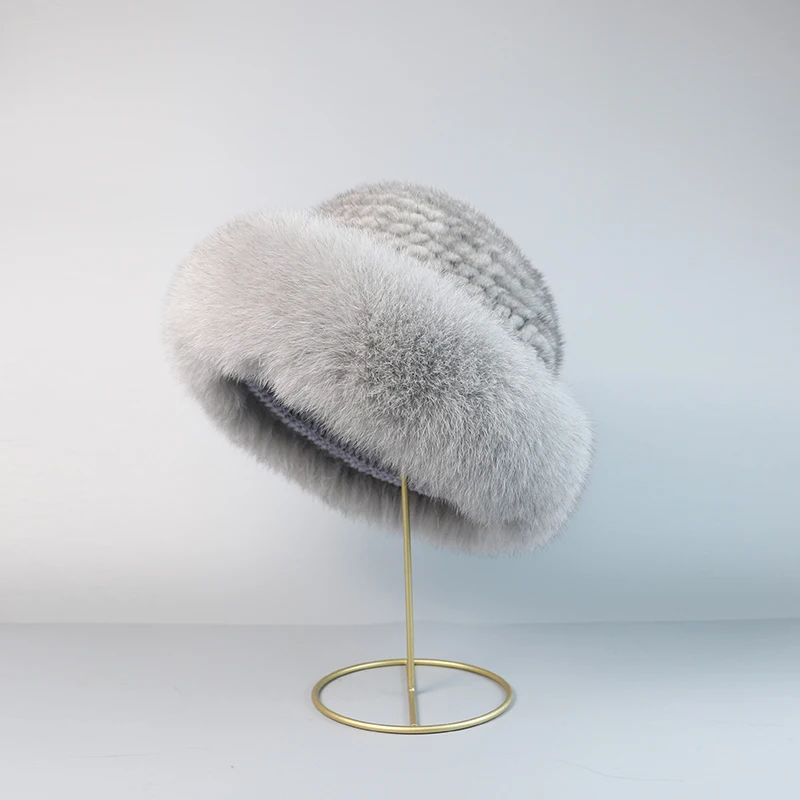 Real mink fur woman hat Fox fur beanie caps Winter woman hats Fashion mink fur knit hat