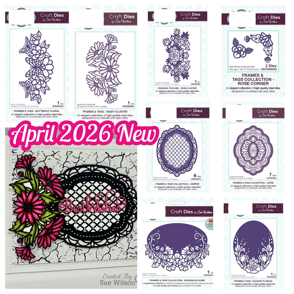 

April 2026 New Rose Corner Harper - Frames & Tags Butterfly Floral Metal Cutting Dies DIY Handmade Scrapbook Photo Album Diary