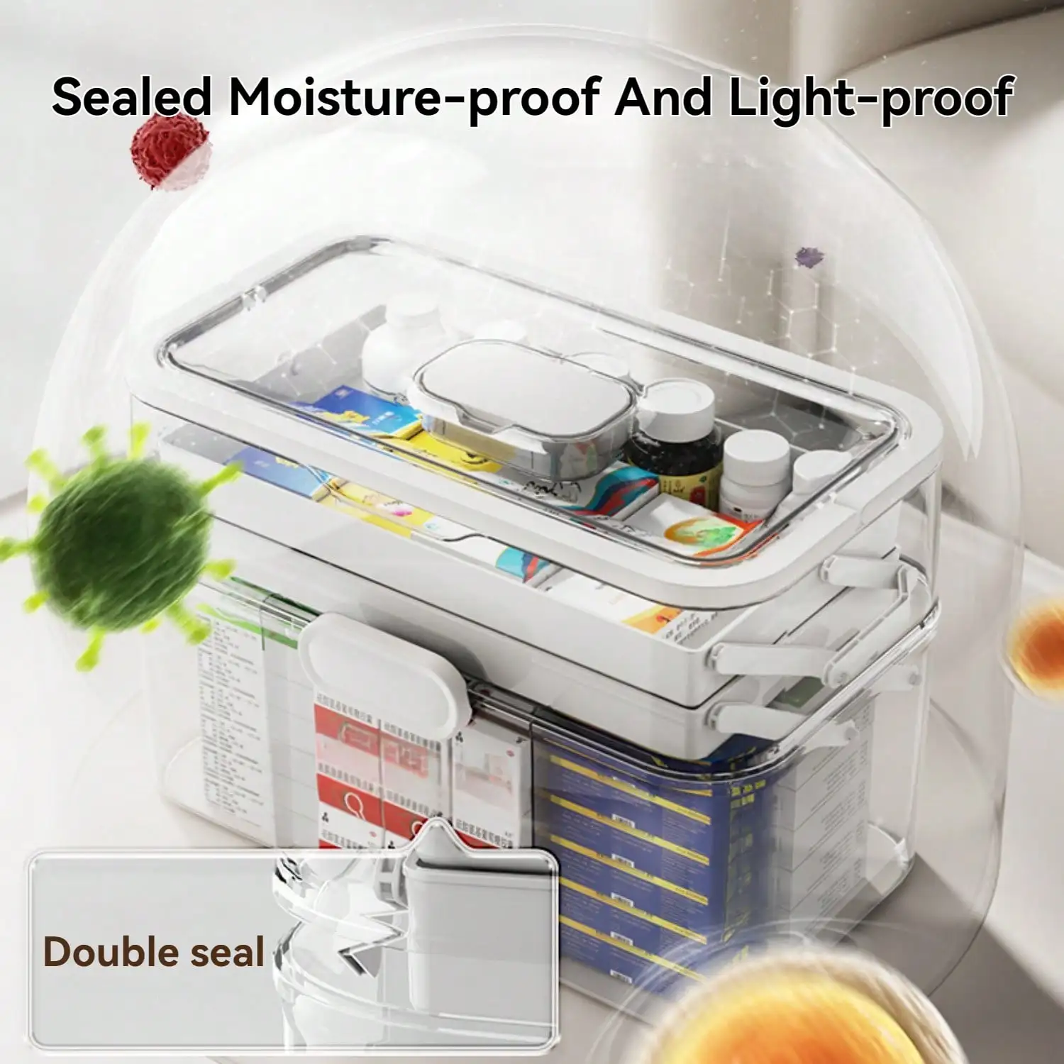 Medicine Storage Box for Home Travel, Three-layer Large Capacity, Foldable, Moisture-proof, Transparent With Safety Lock