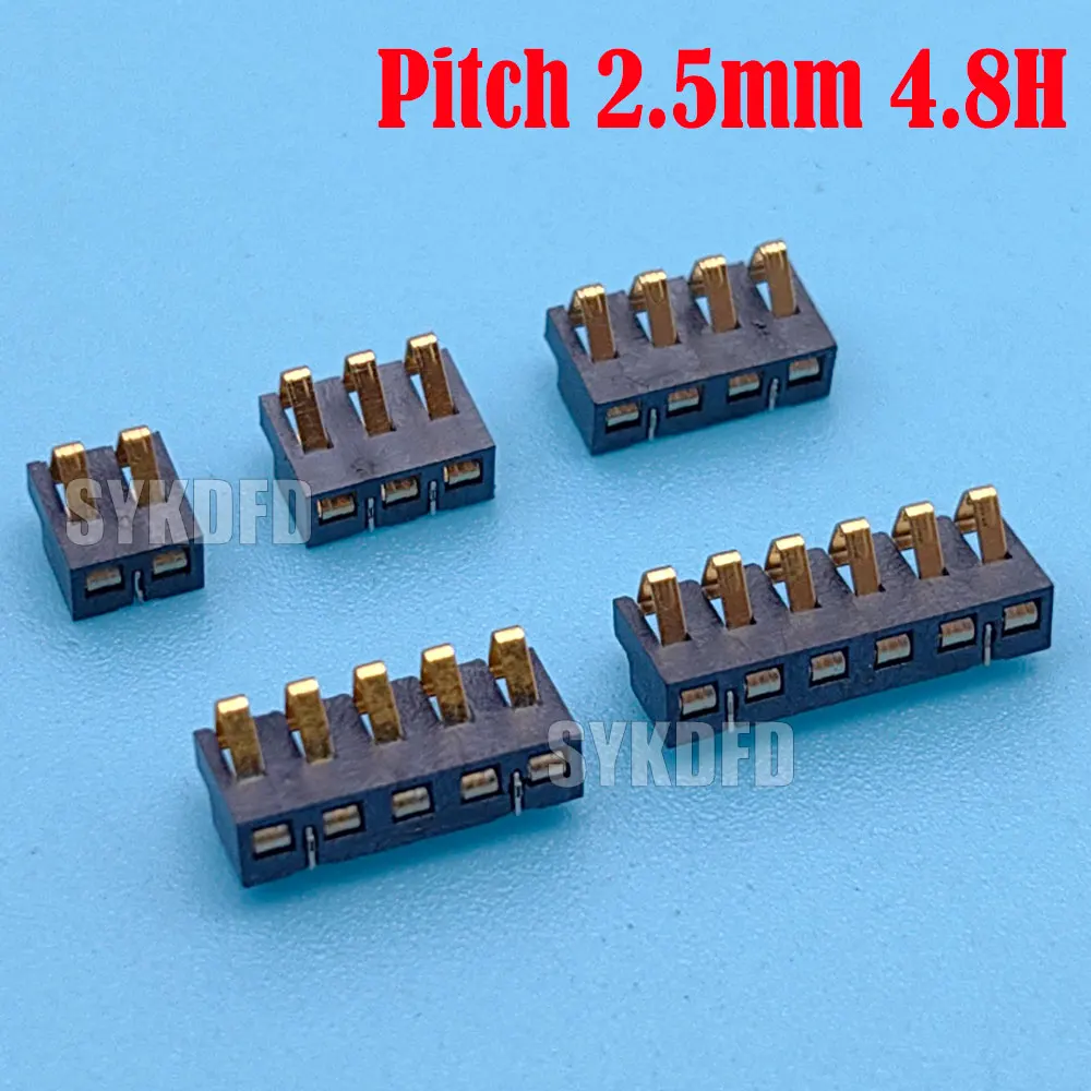 

10Pcs 2 3 4 5 6 Pin SMT Spring Battery 2.5mm Pitch Connector Male Contact Power Charge Connector Contacts Gold Plated 4.8H