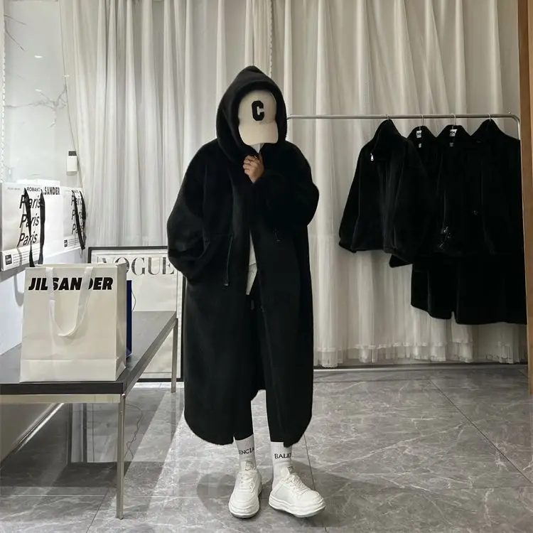 Protection Fur Long Joker Hooded Coat Faux Mink Fur Long Coats For Women Loose Thicken Warm Clothes New High Quality Winter