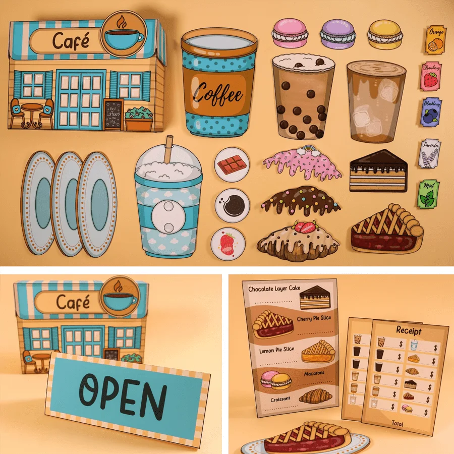 Coffee shop sticker role-playing DIY scrapbook set quiet book activity fun handmade decompression toy handmade book