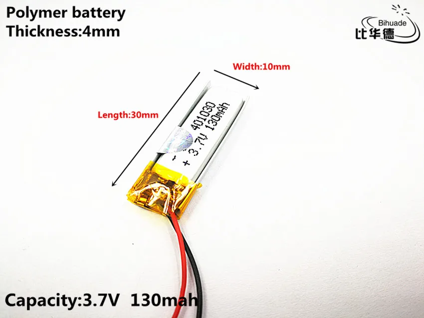 10 szt. Litrowa bateria energetyczna Dobra jakość 3,7 V, 130 mAH, 401030   Polimerowy akumulator litowo-jonowy / litowo-jonowy do zabawek, POWER