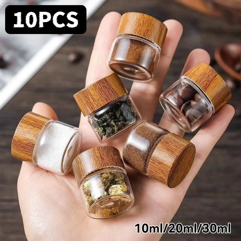 High Borosilicate Glass With Lids Storage Tank Acacia Wood Miscellaneous Grain Sealed Can Storage Pots Split Bottle Spice Jars