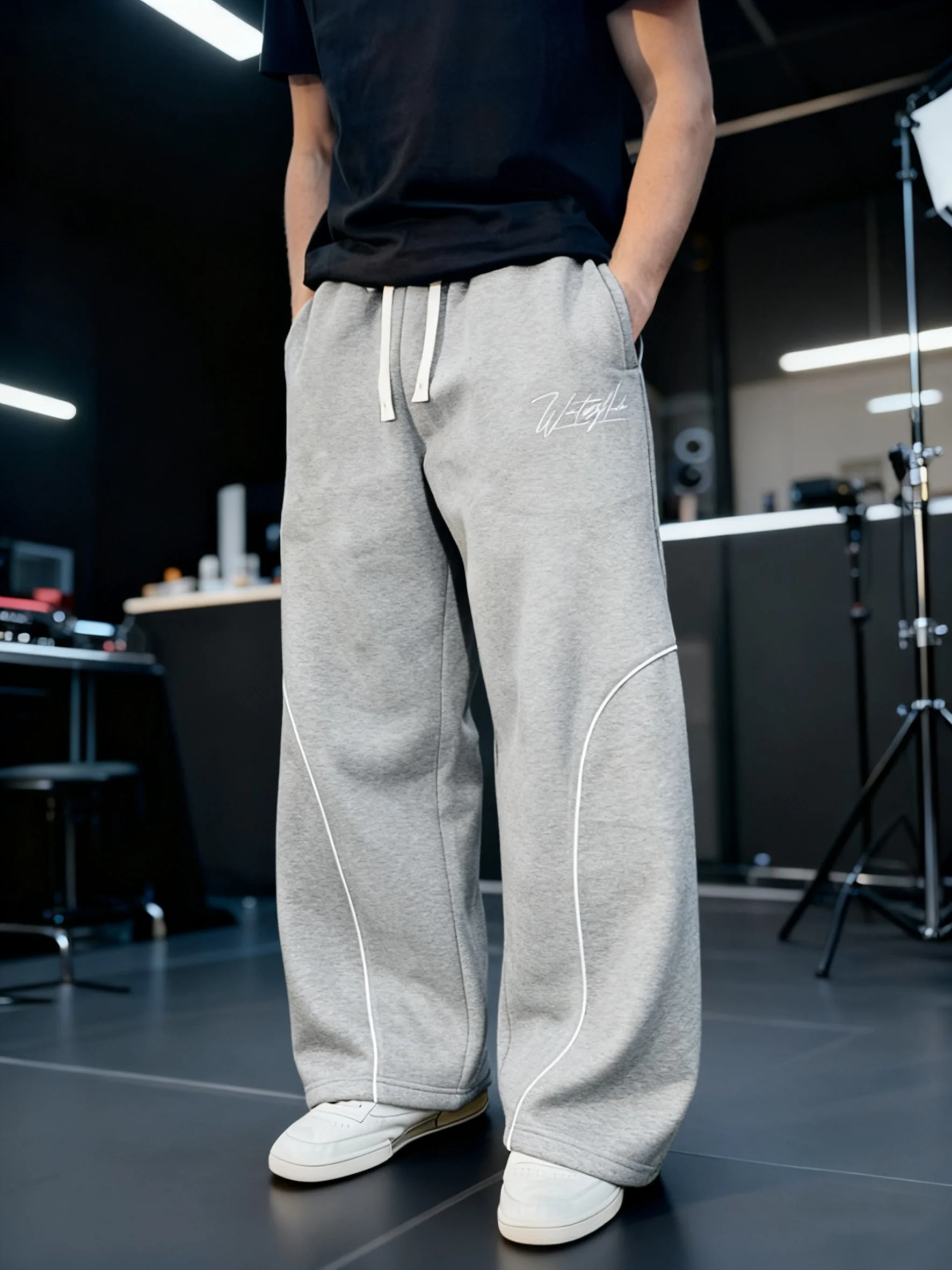 2026 Sommer Herren Schwarz-Grau Farbblock Sweatpants Schnelltrocknend Atmungsaktiv Signature Print Jogginghose Lässige Streetwear Kinderhose – Detail 4